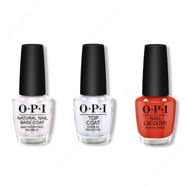 OPI - Nail Lacquer Combo - Base, Top & A Red-vival City 0.5 oz - Long Lasting Formula