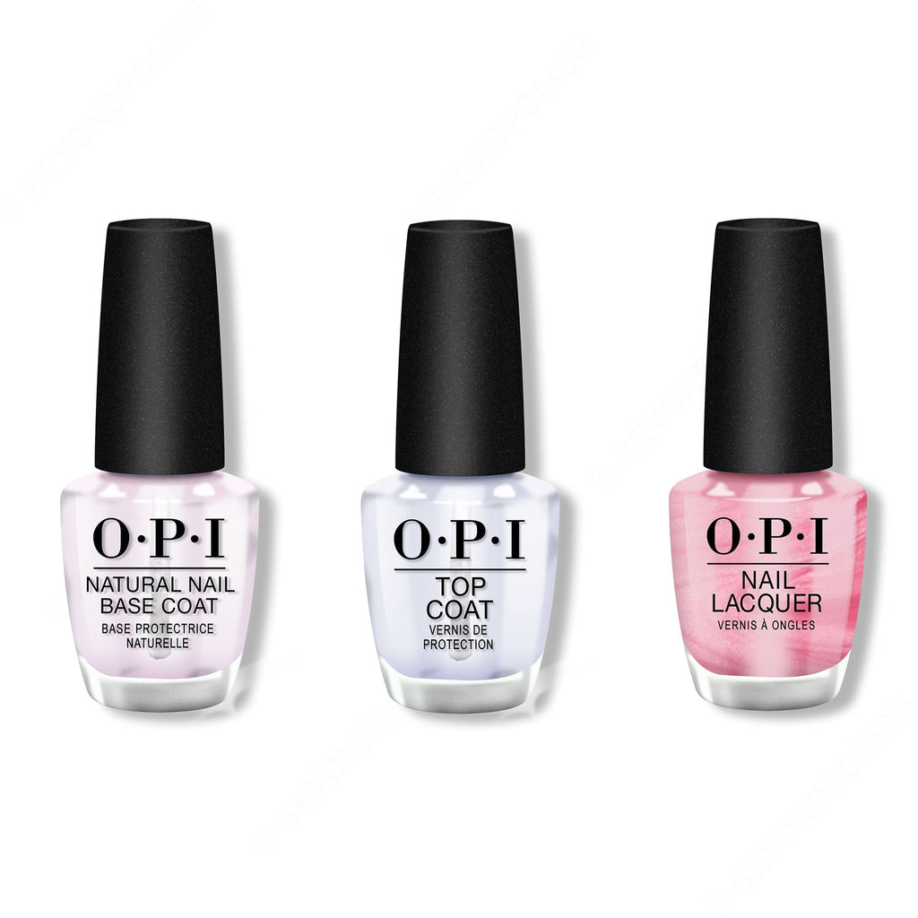 OPI - Nail Lacquer Combo - Base, Top & Aphrodite's Pink Nightie 0.5 oz - Long Lasting Formula