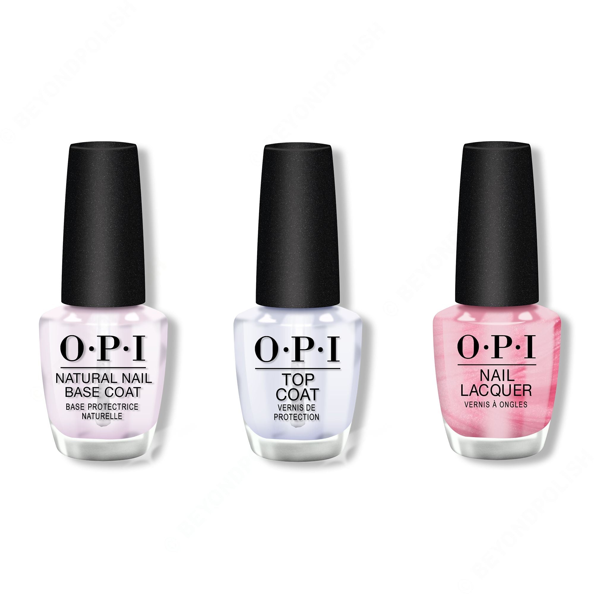 OPI - Nail Lacquer Combo - Base, Top & Aphrodite's Pink Nightie 0.5 oz - Long Lasting Formula