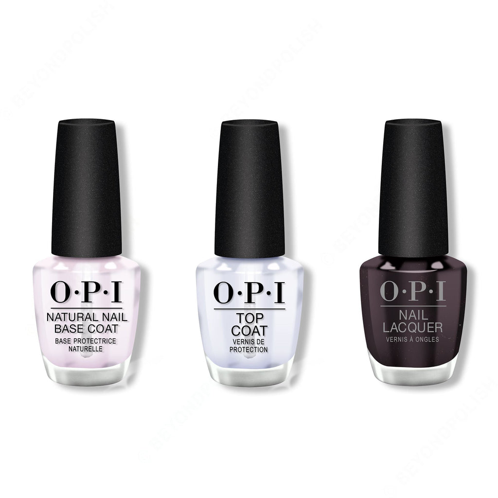 OPI - Nail Lacquer Combo - Base, Top & Black Cherry Chutney 0.5 oz - Long Lasting Formula