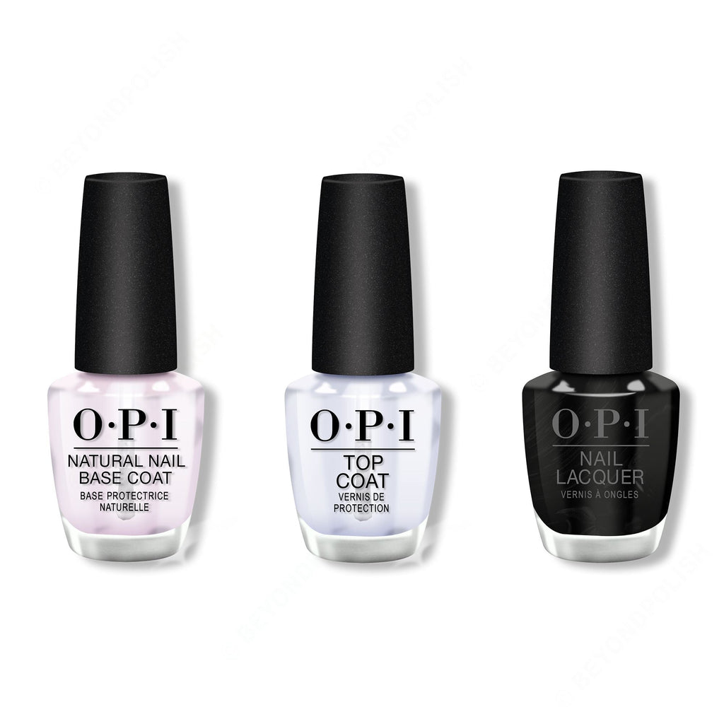 OPI - Nail Lacquer Combo - Base, Top & Black Onyx 0.5 oz - Long Lasting Formula