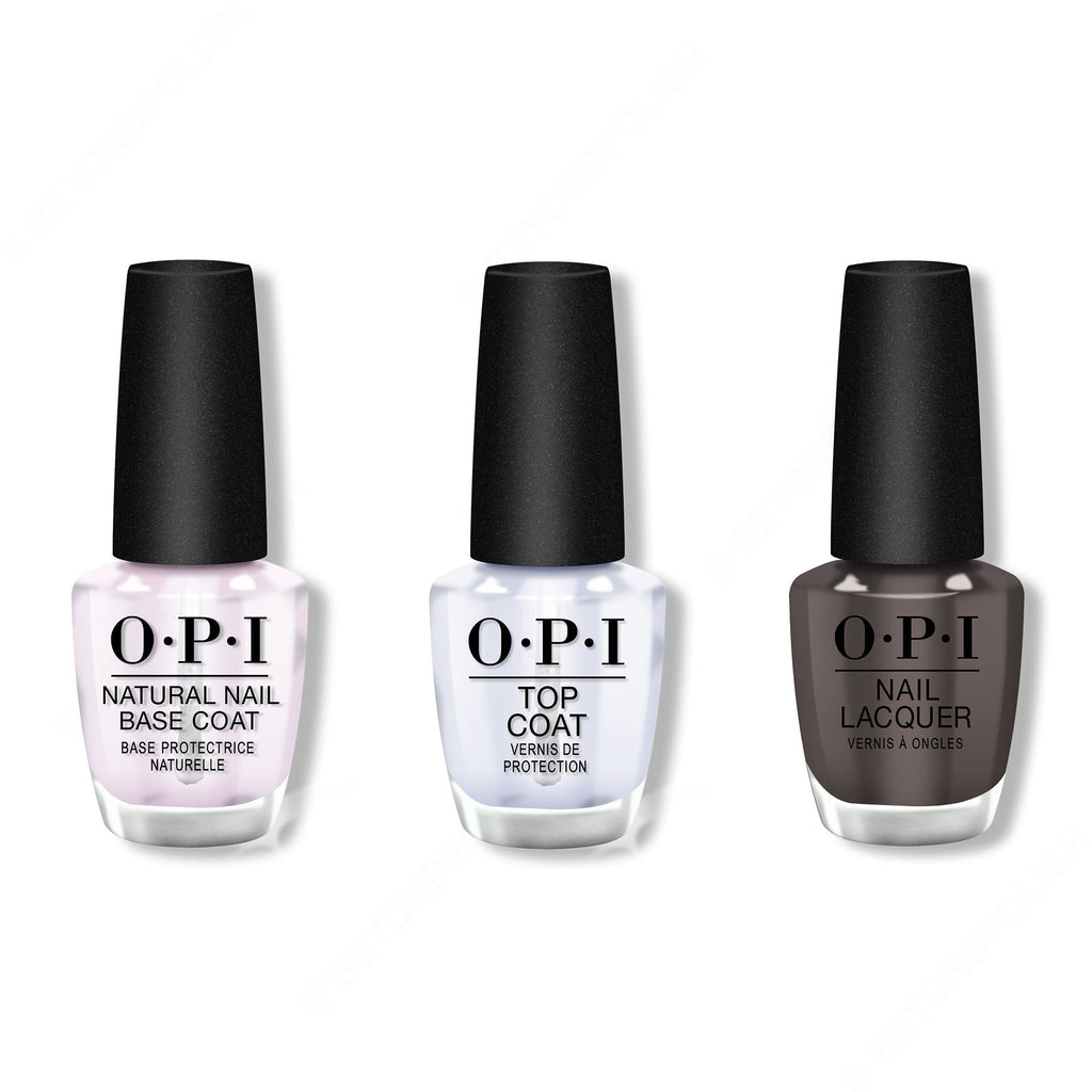 OPI - Nail Lacquer Combo - Base, Top & Brown To Earth - Long Lasting Formula