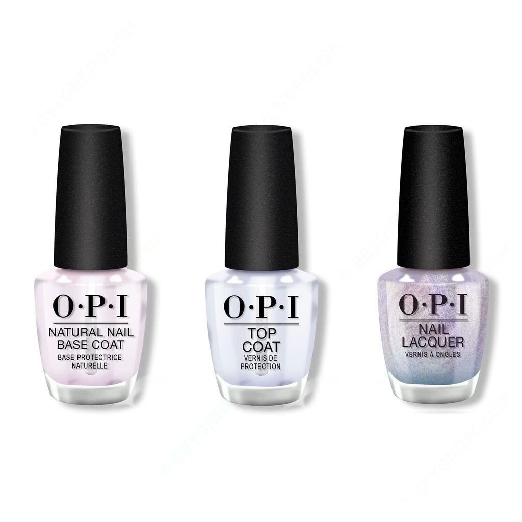 OPI - Nail Lacquer Combo - Base, Top & Case of Glamnesia - Long Lasting Formula