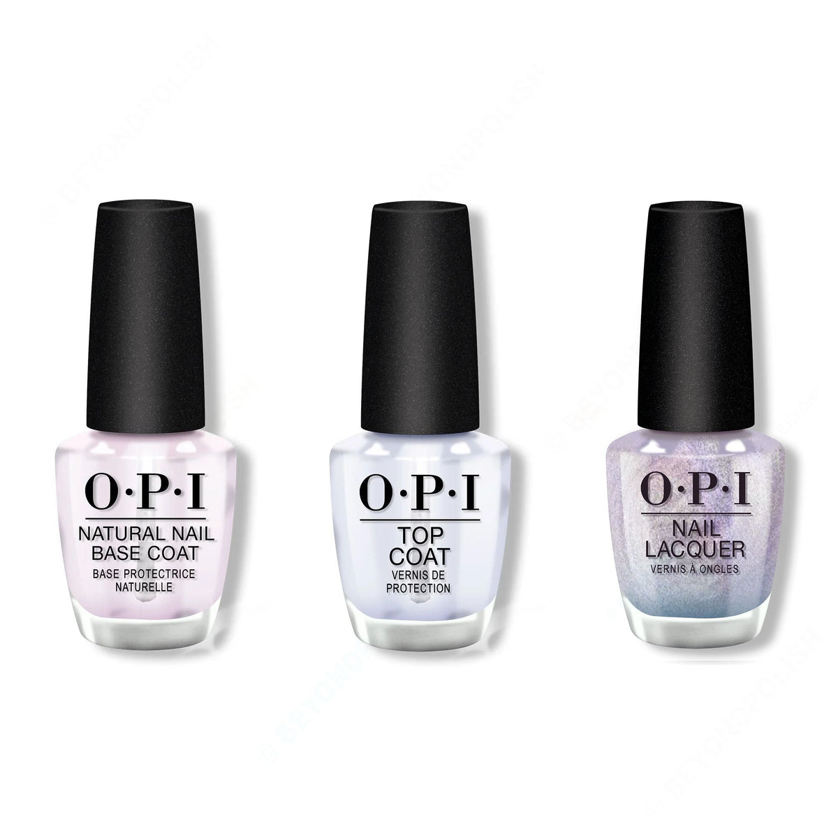OPI - Nail Lacquer Combo - Base, Top & Case of Glamnesia - Long Lasting Formula