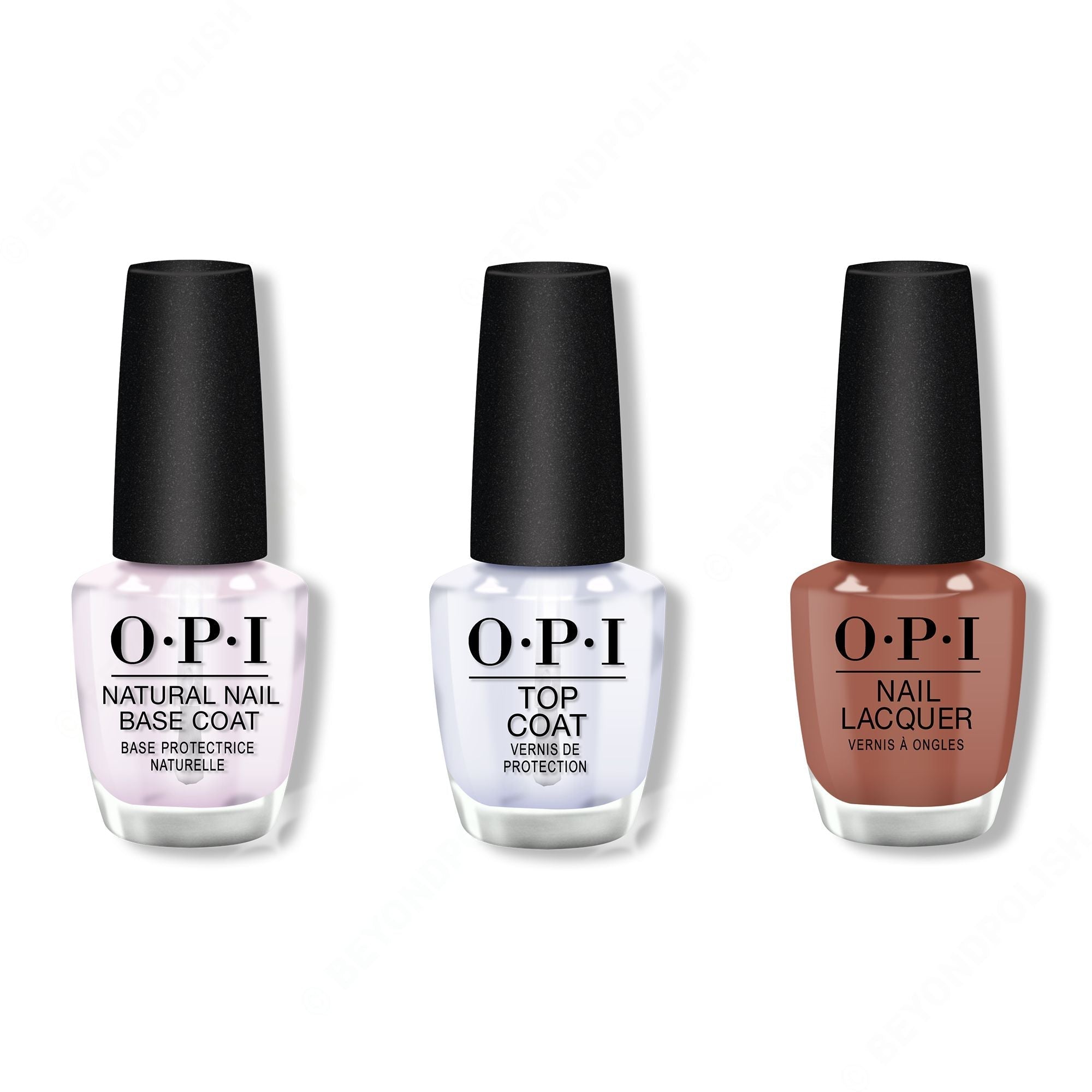 OPI - Nail Lacquer Combo - Base, Top & Chocolate Moose 0.5 oz - Long Lasting Formula