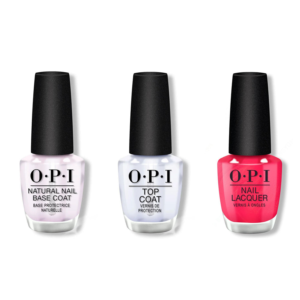 OPI - Nail Lacquer Combo - Base, Top & Cyber Cherry on Top - Long Lasting Formula