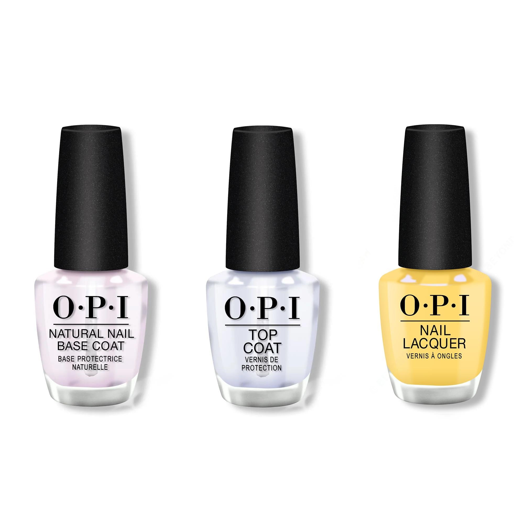 OPI - Nail Lacquer Combo - Base, Top & Daffodil Duck Walk - Long Lasting Formula
