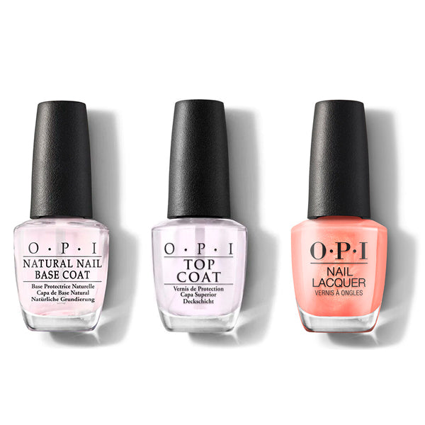 OPI - Nail Lacquer Combo - Base, Top & Data Peach - Long Lasting Formula