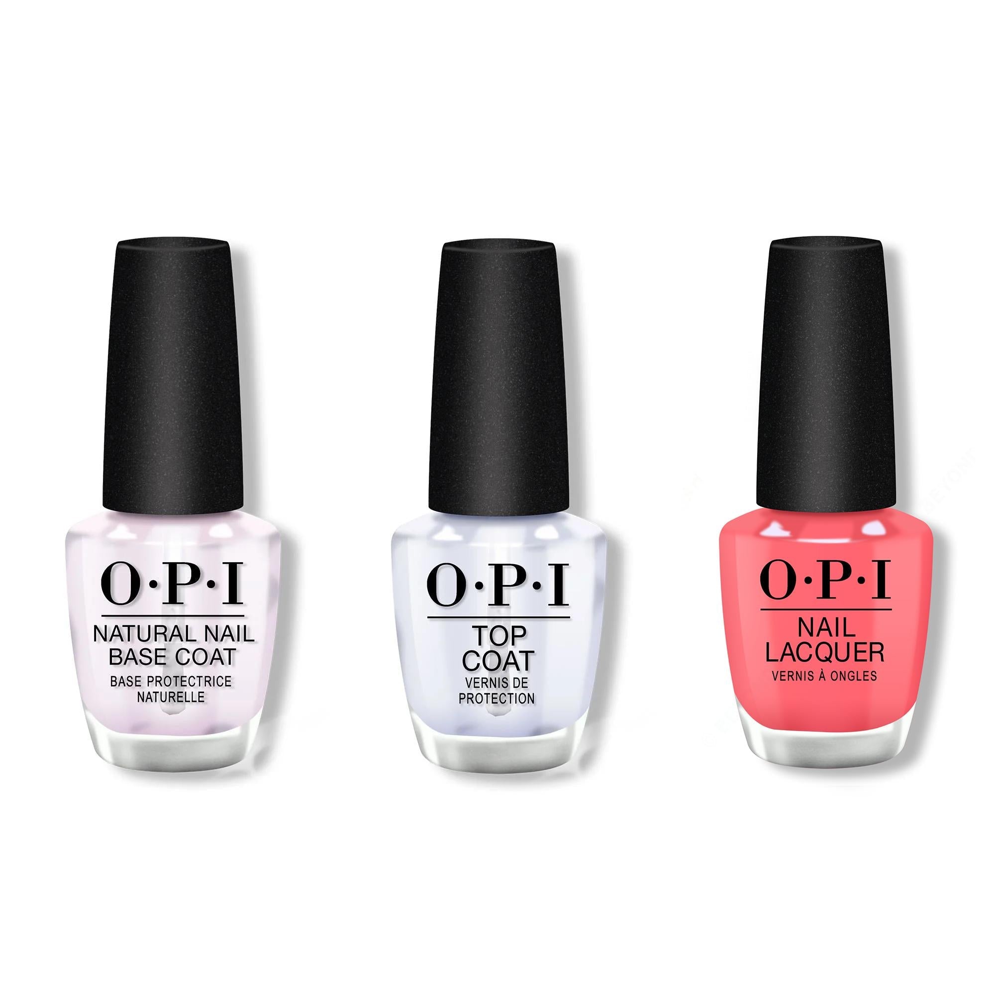 OPI - Nail Lacquer Combo - Base, Top & Drive 'Em Magenta - Long Lasting Formula