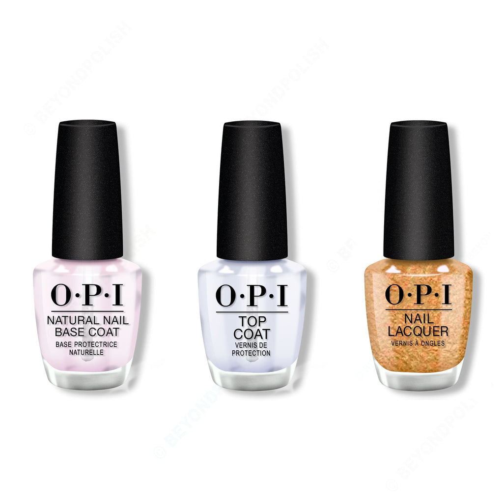 OPI - Nail Lacquer Combo - Base, Top & Five Golden Flings - Long Lasting Formula