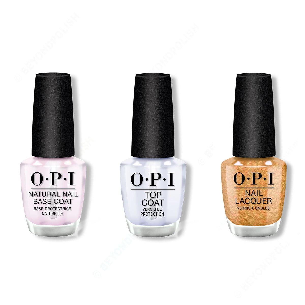 OPI - Nail Lacquer Combo - Base, Top & Five Golden Flings - Long Lasting Formula