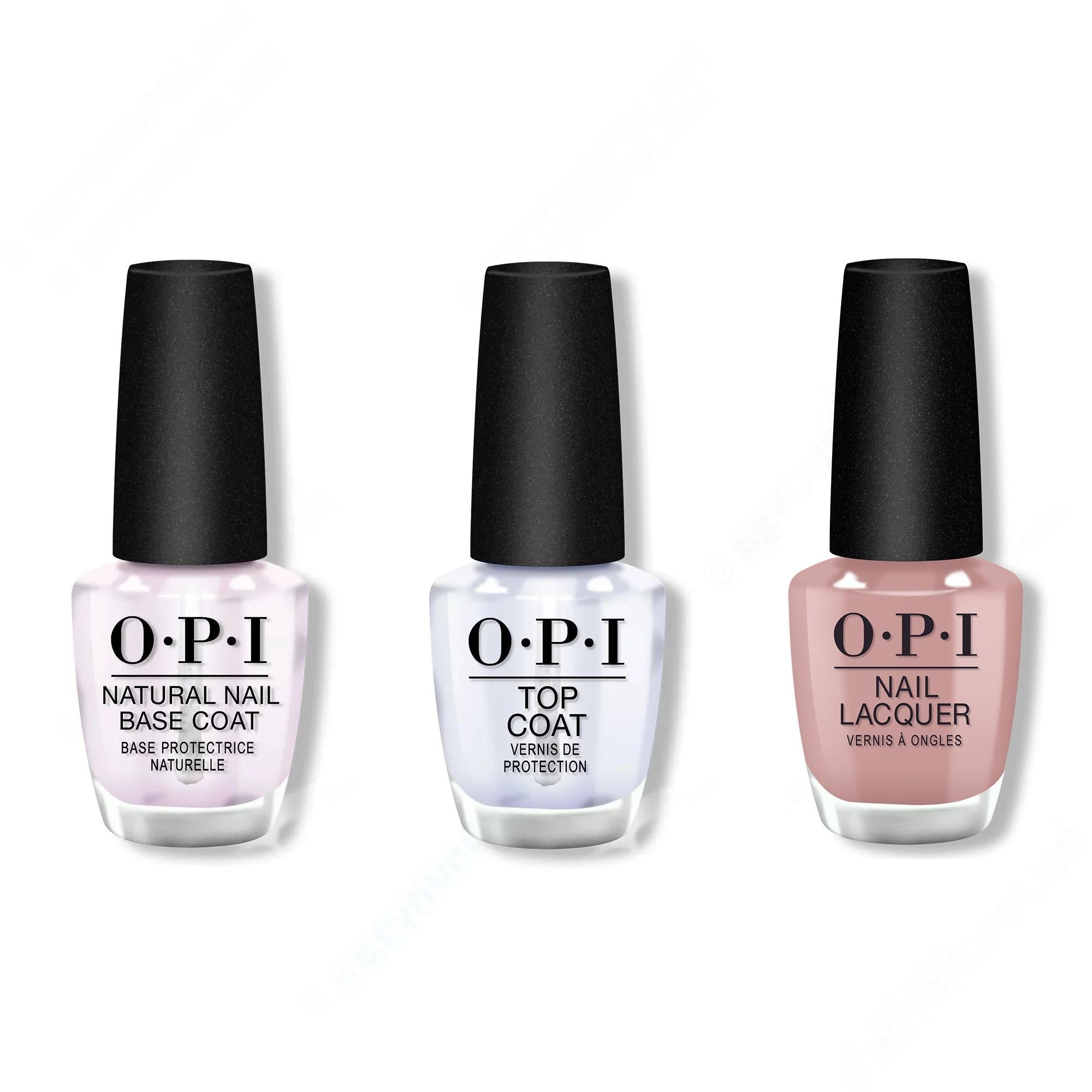OPI - Nail Lacquer Combo - Base, Top & Flannel Aerobics - Long Lasting Formula