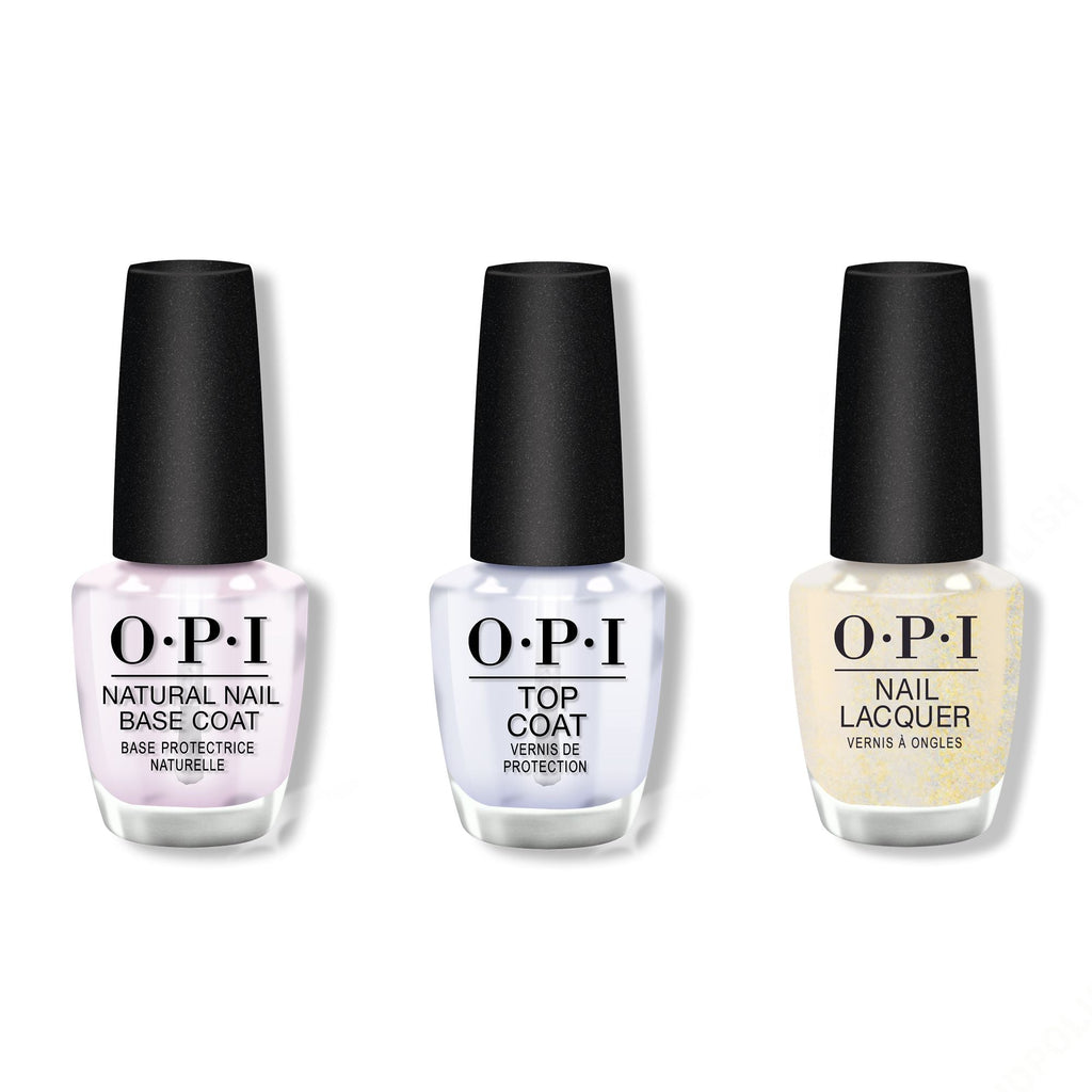 OPI - Nail Lacquer Combo - Base, Top & Gliterally Shimmer - Long Lasting Formula