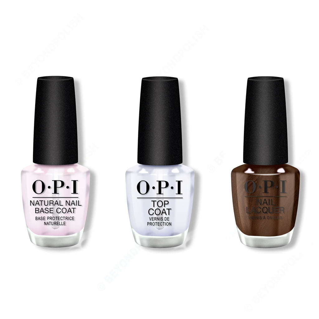 OPI - Nail Lacquer Combo - Base, Top & Hot Toddy Naughty - Long Lasting Formula