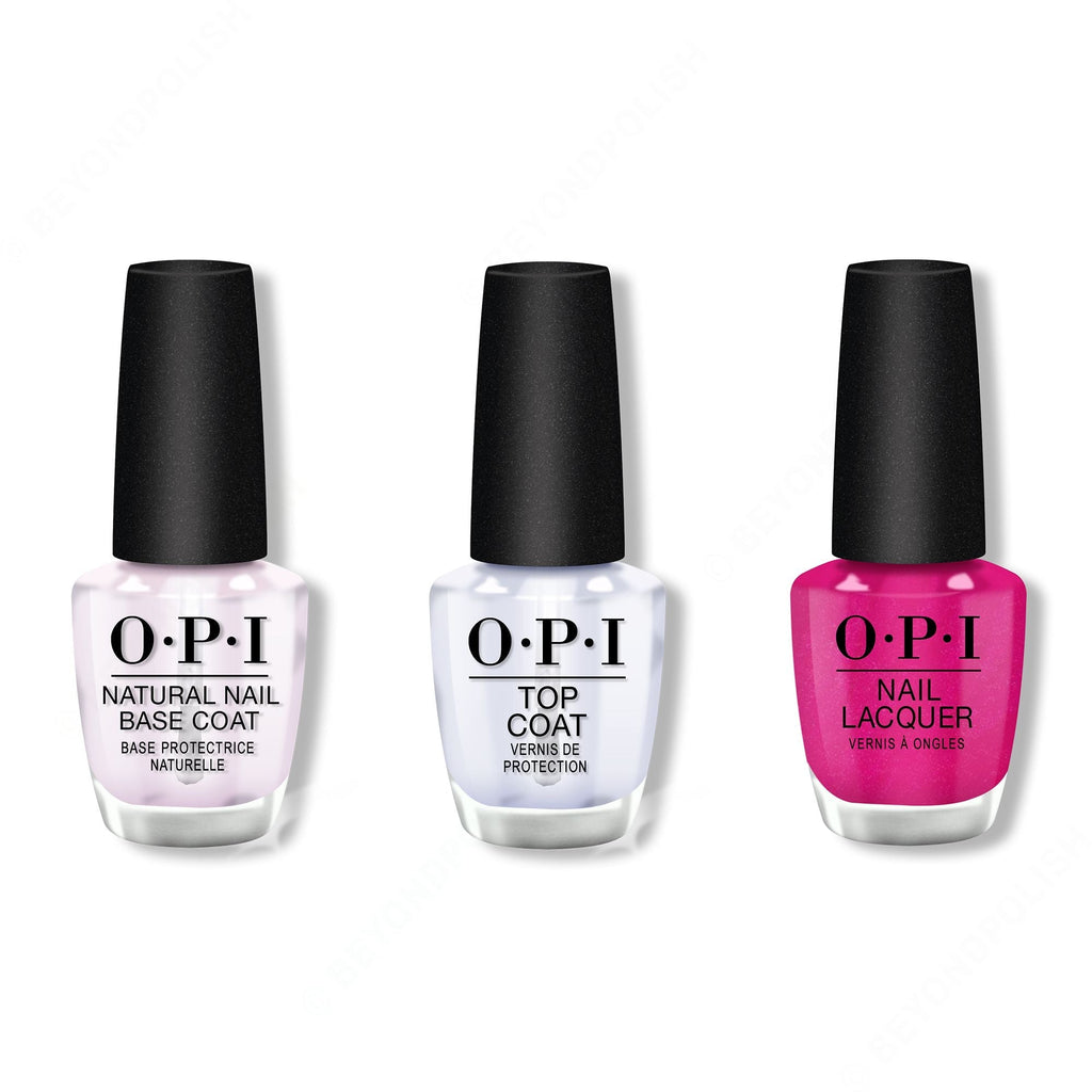 OPI - Nail Lacquer Combo - Base, Top & La Paz-itively Hot 0.5 oz - Long Lasting Formula