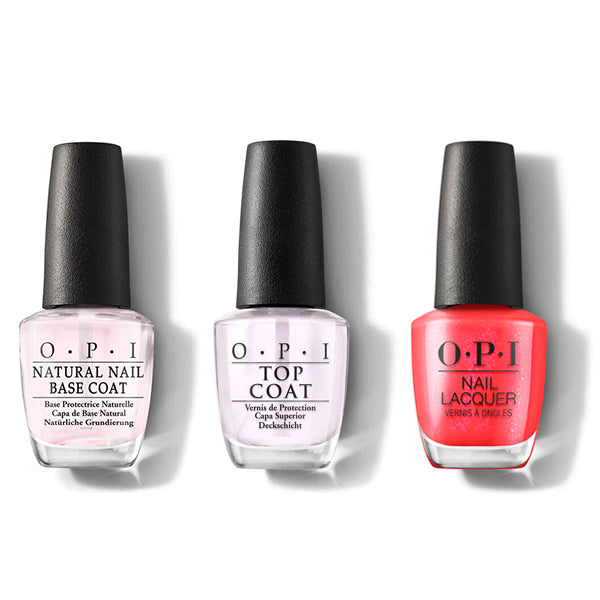 OPI - Nail Lacquer Combo - Base, Top & Left Your Texts On Red - Long Lasting Formula