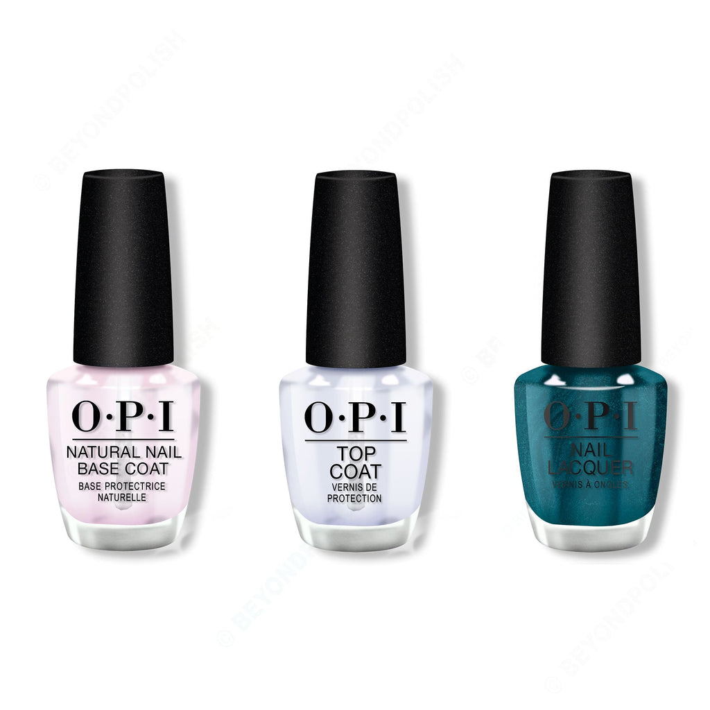OPI - Nail Lacquer Combo - Base, Top & Let's Scrooge - Long Lasting Formula