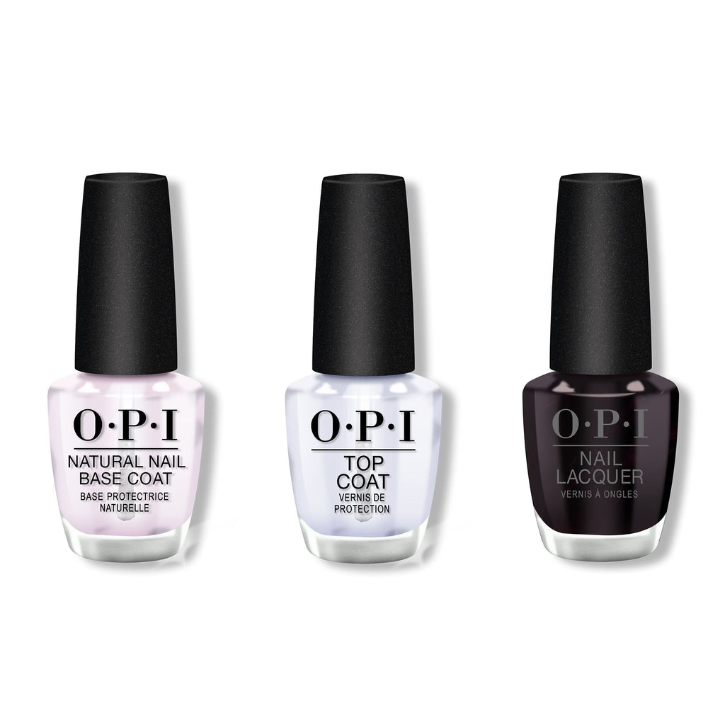 OPI - Nail Lacquer Combo - Base, Top & Lincoln Park After Dark 0.5 oz - Long Lasting Formula