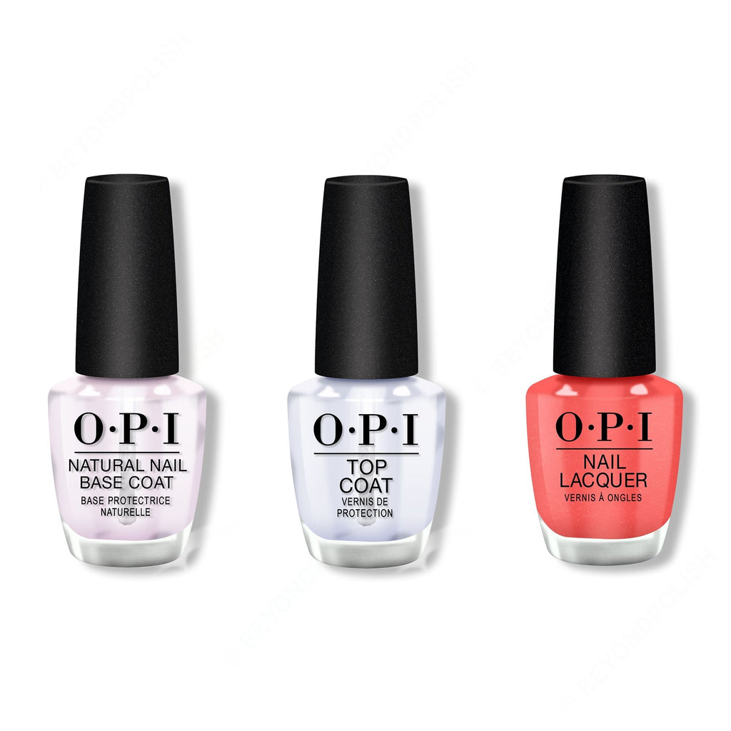 OPI - Nail Lacquer Combo - Base, Top & My Address is Hollywood - Long Lasting Formula