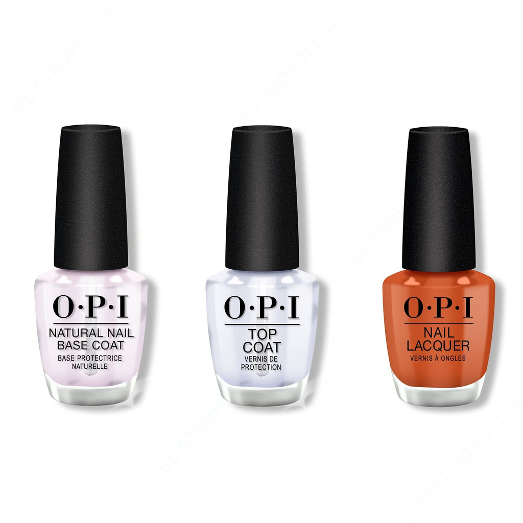OPI - Nail Lacquer Combo - Base, Top & My Italian Is A Little Rusty 0.5 oz - Long Lasting Formula
