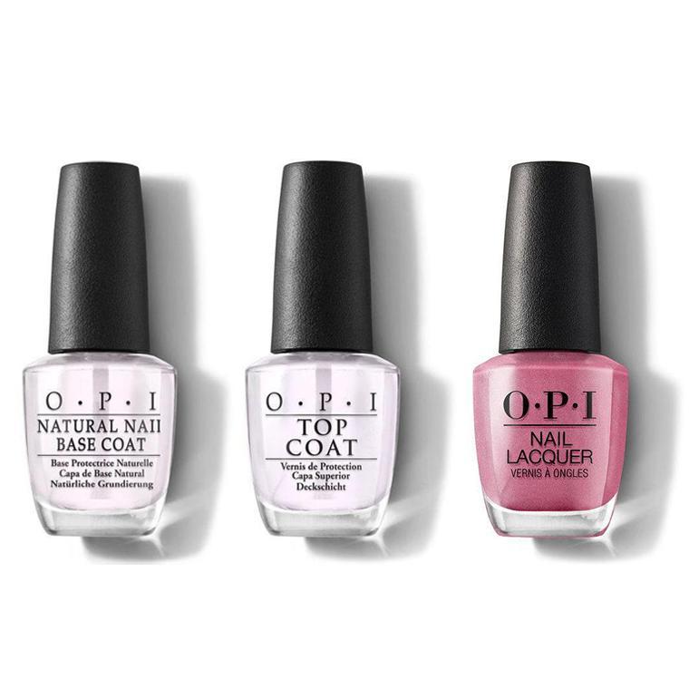 OPI - Nail Lacquer Combo - Base, Top & Not So Bora-Bora-ing Pink 0.5 oz - Long Lasting Formula