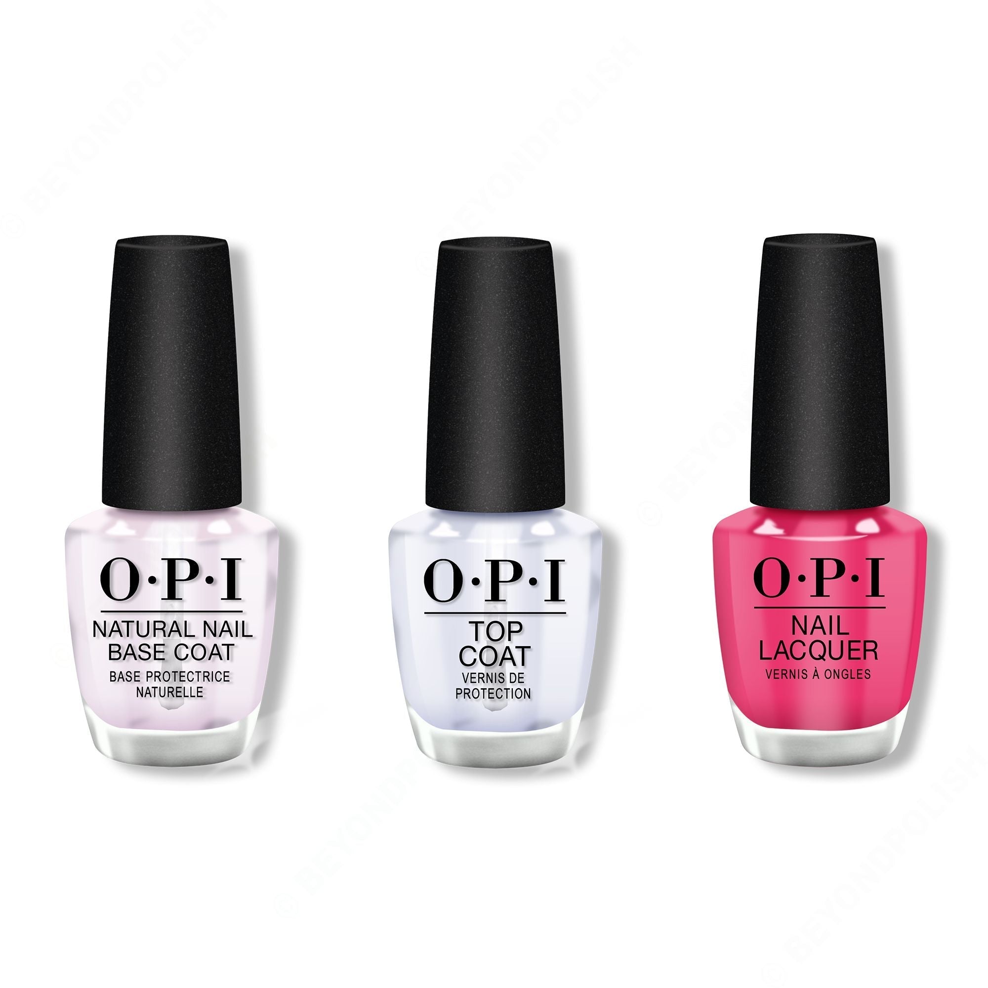 OPI - Nail Lacquer Combo - Base, Top & Pink Flamenco 0.5 oz - Long Lasting Formula