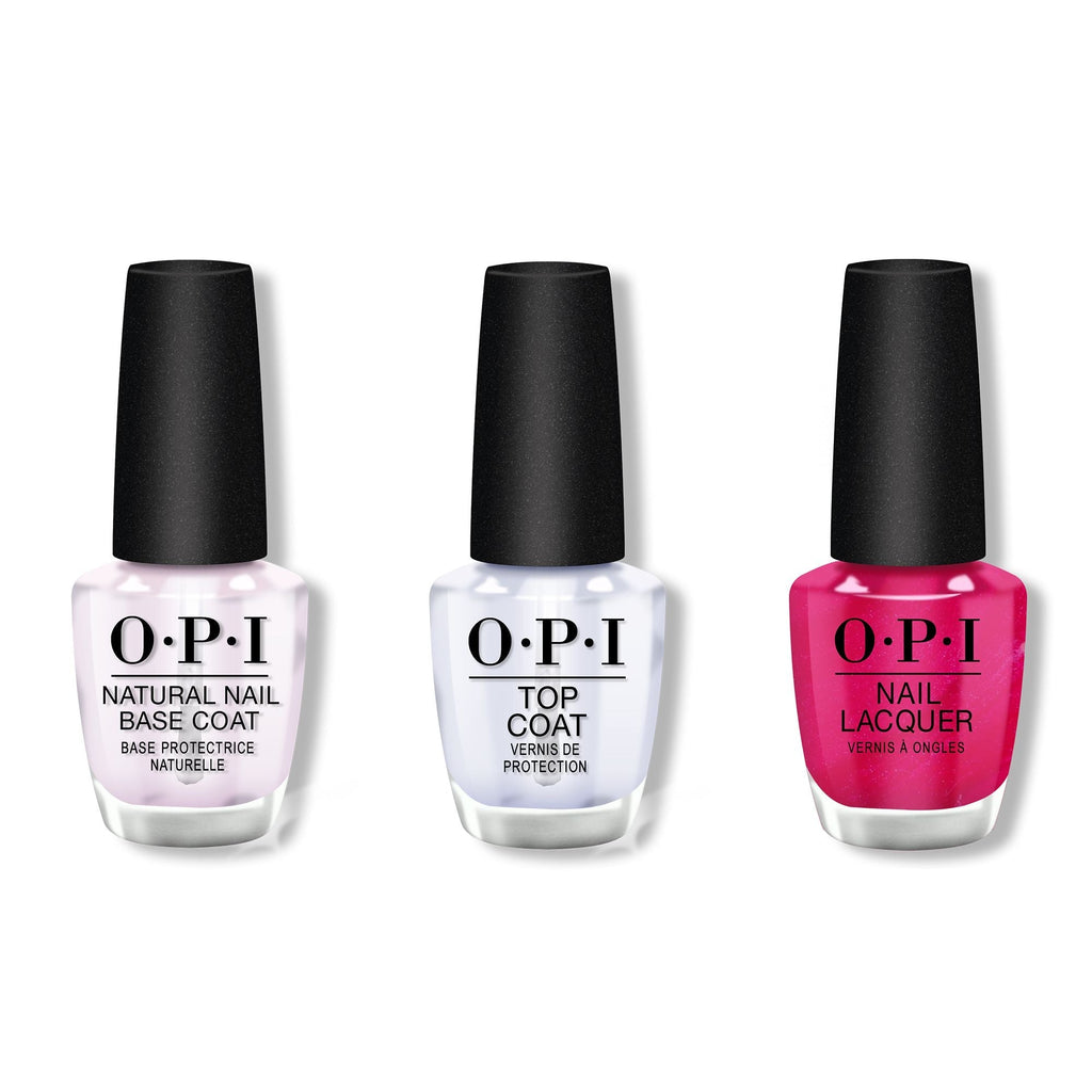 OPI - Nail Lacquer Combo - Base, Top & Pompeii Purple 0.5 oz - Long Lasting Formula