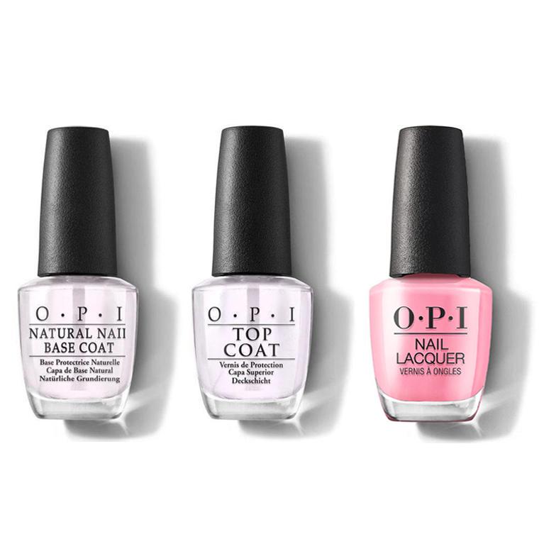 OPI - Nail Lacquer Combo - Base, Top & Racing for Pinks - Long Lasting Formula