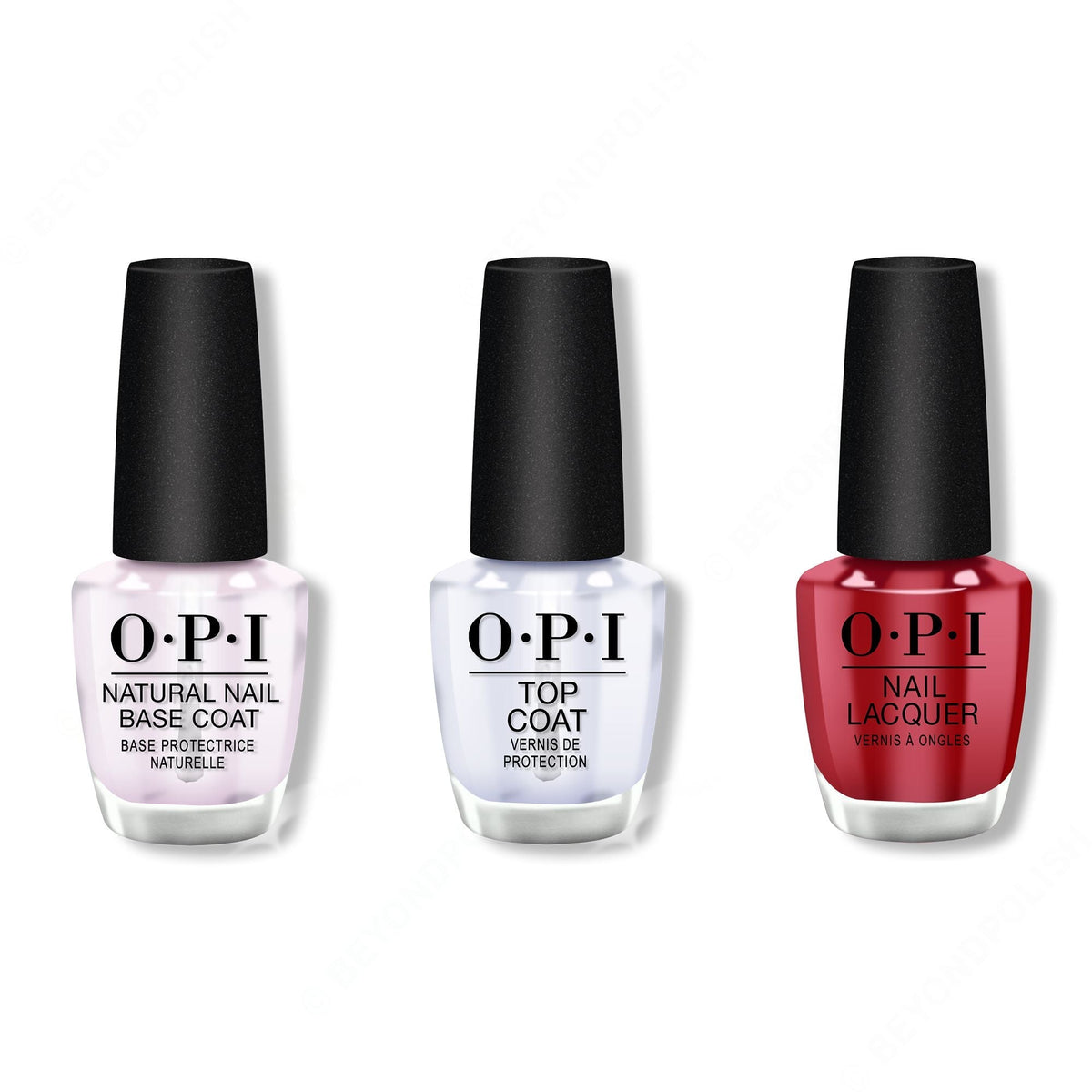 OPI - Nail Lacquer Combo - Base, Top & Red Hot Rio 0.5 oz - Long Lasting Formula