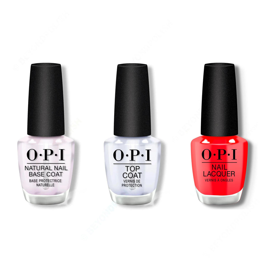 OPI - Nail Lacquer Combo - Base, Top & Red Velvet Vixen - Long Lasting Formula