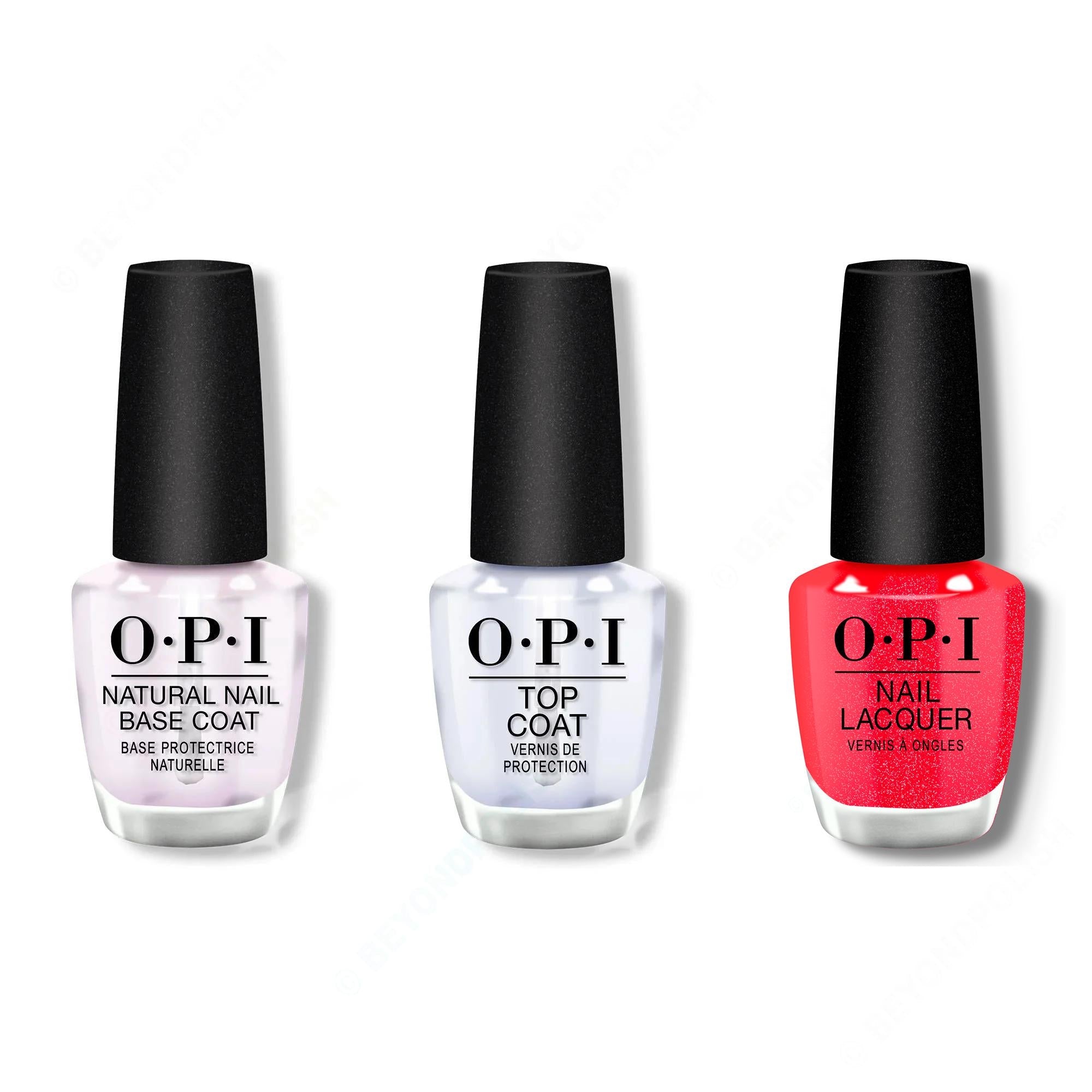 OPI - Nail Lacquer Combo - Base, Top & Spread the Cherry - Long Lasting Formula