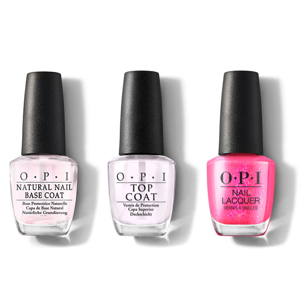 OPI - Nail Lacquer Combo - Base, Top & Spring Break The Internet - Long Lasting Formula